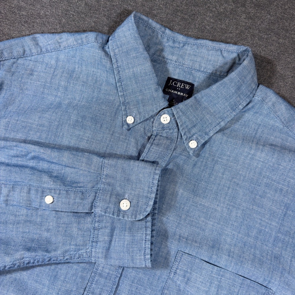 J.Crew Chambray Shirt Mens L Blue Long Sleeve Button Down Cotton Casual Workwear